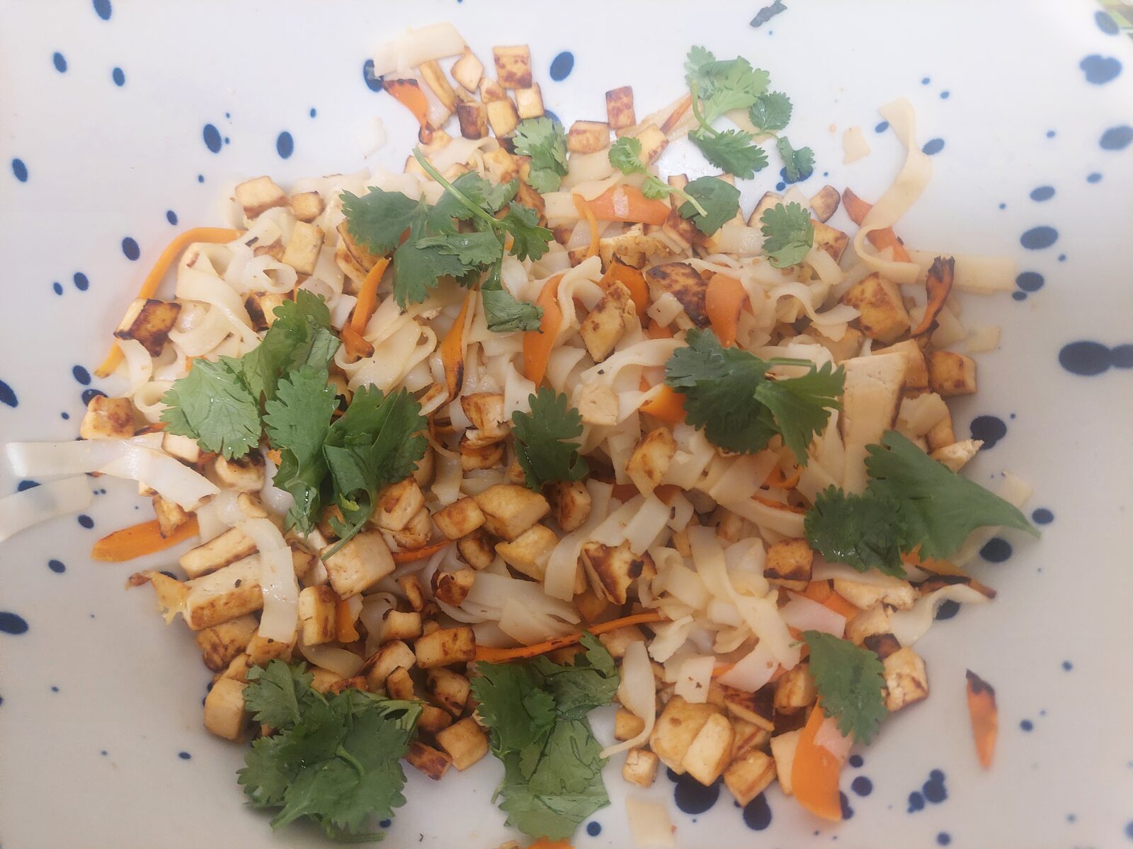 Rice noodles with crispy tofu and sesame sauce